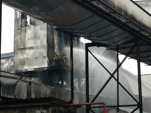 Incêndio atingiu esteira de empresa do Porto (Foto: G1)